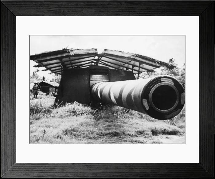 Framed Print : One of Singapores 15 inch coastal defence guns pictured here during the Second World Framed Print : One of Singapores 15 inch coastal defence guns pictured here during the Second World
