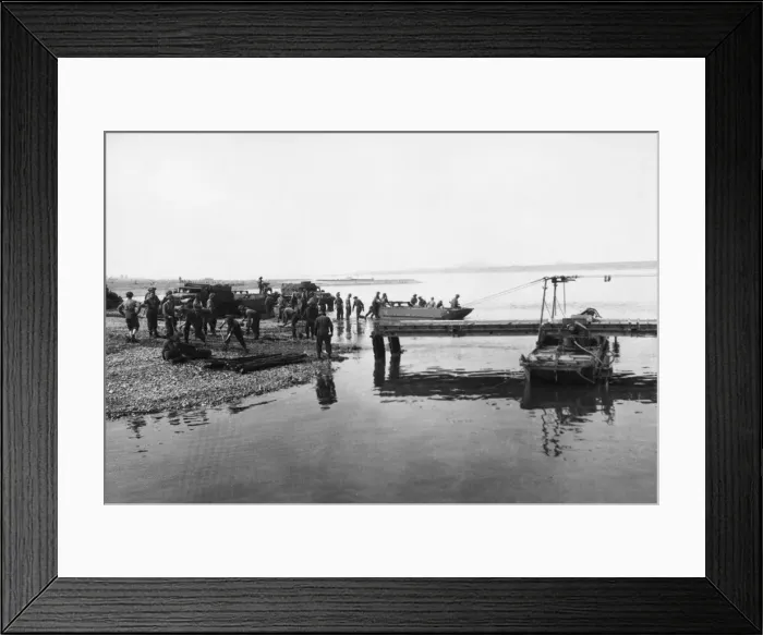 Framed Print : British cross the Rhine. Royal Engineers on the banks of the Rhine launch a pontoon Framed Print : British cross the Rhine. Royal Engineers on the banks of the Rhine launch a pontoon
