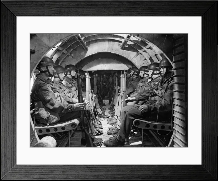 Framed Print : Airborne troops about to take off in a Horsa glider. These airborne troops have already Framed Print : Airborne troops about to take off in a Horsa glider. These airborne troops have already