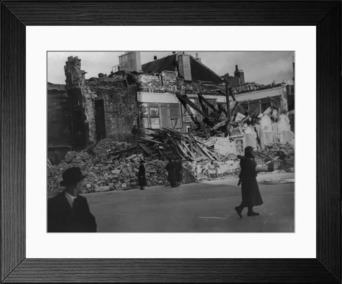 Framed Print : A view from Prince Street looking towards Merchant Venturers Hall following the German Framed Print : A view from Prince Street looking towards Merchant Venturers Hall following the German