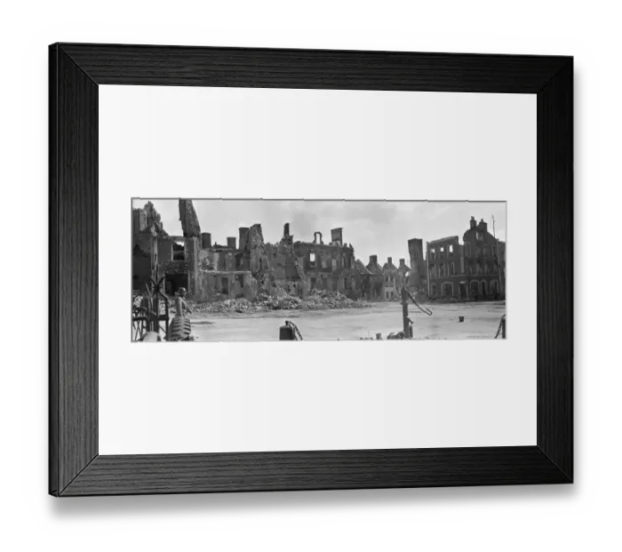 Framed Print : Ruined buildings and wrecked German transport in the streets of Montebourg as a result of Framed Print : Ruined buildings and wrecked German transport in the streets of Montebourg as a result of