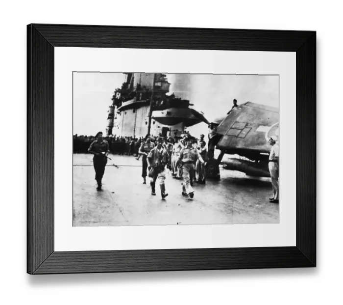 Framed Print : Envoy Makimura walks down the flight deck of H. M. S. Indomitable after discussing Framed Print : Envoy Makimura walks down the flight deck of H. M. S. Indomitable after discussing