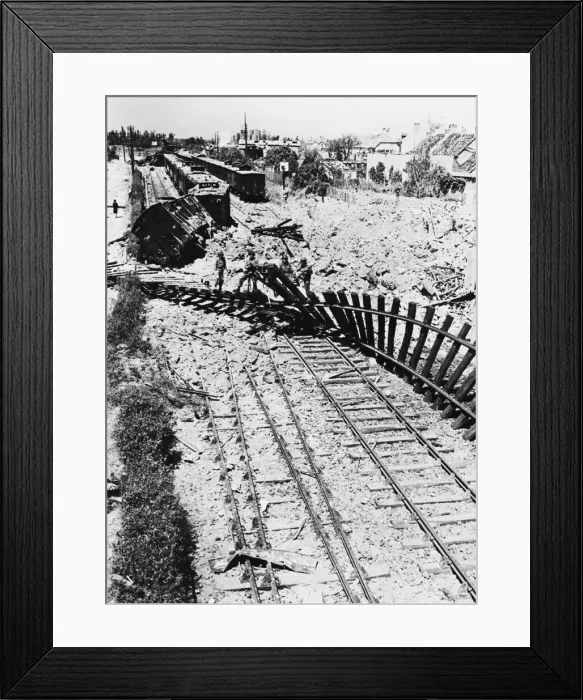 Framed Print : General view of railroad yard in centre of Carentan, France Framed Print : General view of railroad yard in centre of Carentan, France