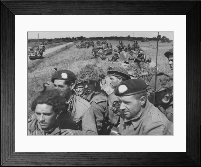 Framed Print : Infantry of the 3rd Monmouthshire Regiment aboard Sherman tanks of the 2nd Fife Framed Print : Infantry of the 3rd Monmouthshire Regiment aboard Sherman tanks of the 2nd Fife