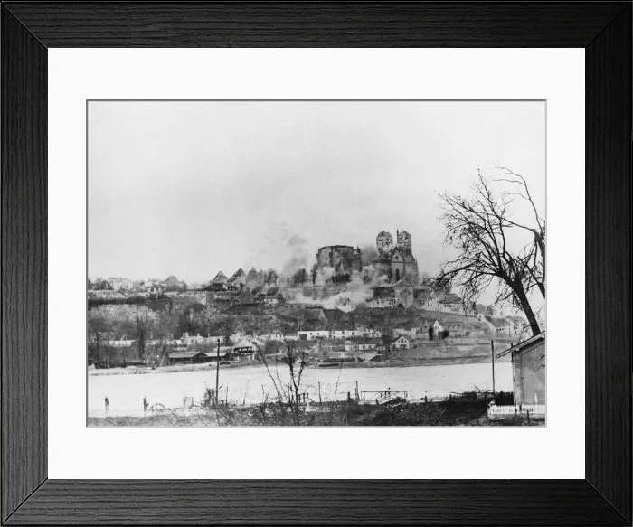Framed Print : Americans shelling across the Rhine. Smoke rise from American 105 M. M Framed Print : Americans shelling across the Rhine. Smoke rise from American 105 M. M