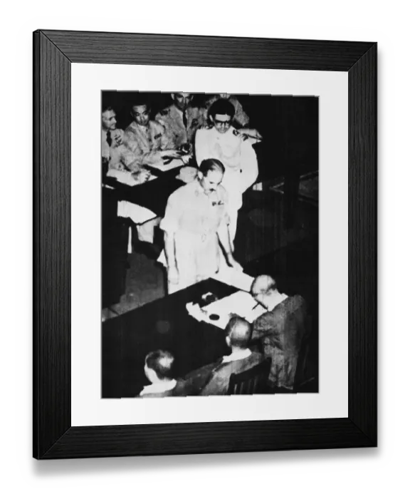 Framed Print : General Itagaki with Field Marshal Terauchi sign the absolute surrender of southern Framed Print : General Itagaki with Field Marshal Terauchi sign the absolute surrender of southern