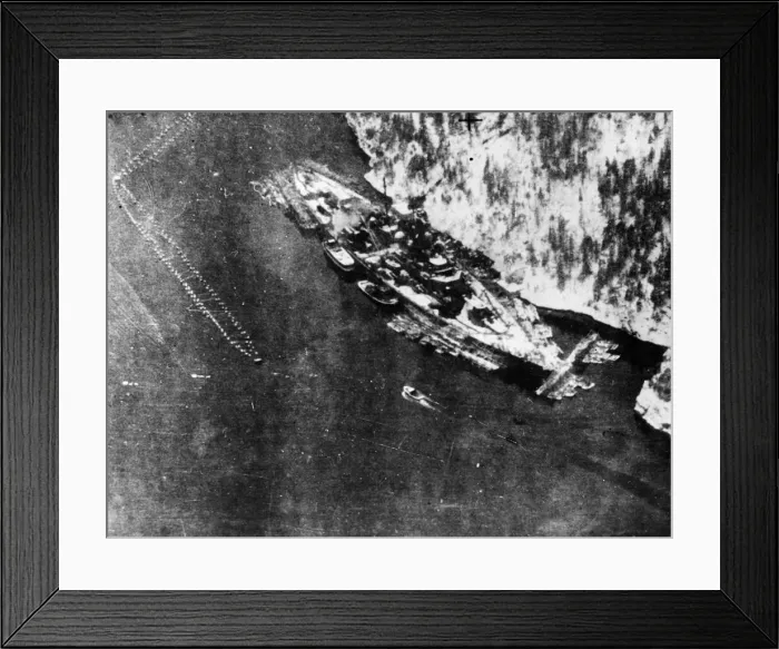 Framed Print : Oblique photographic-reconnaissance photograph of the German battleship Tirpitz Framed Print : Oblique photographic-reconnaissance photograph of the German battleship Tirpitz