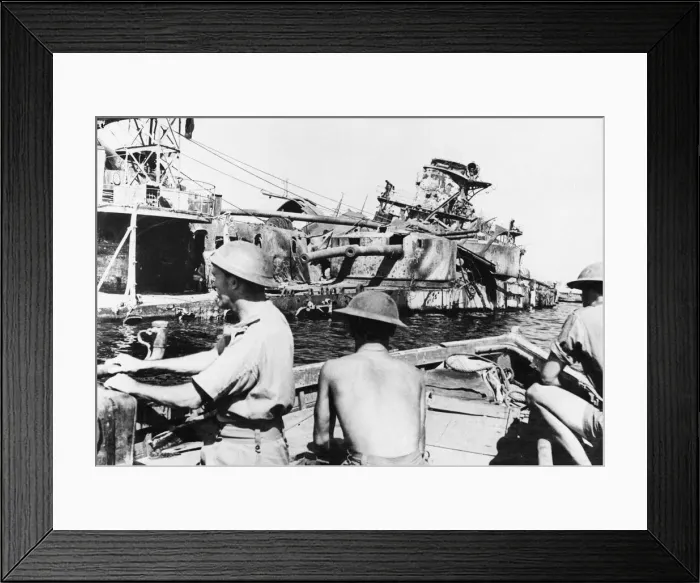 Framed Print : The Italian cruiser San Giorgio, which was sunk during the Italian retreat