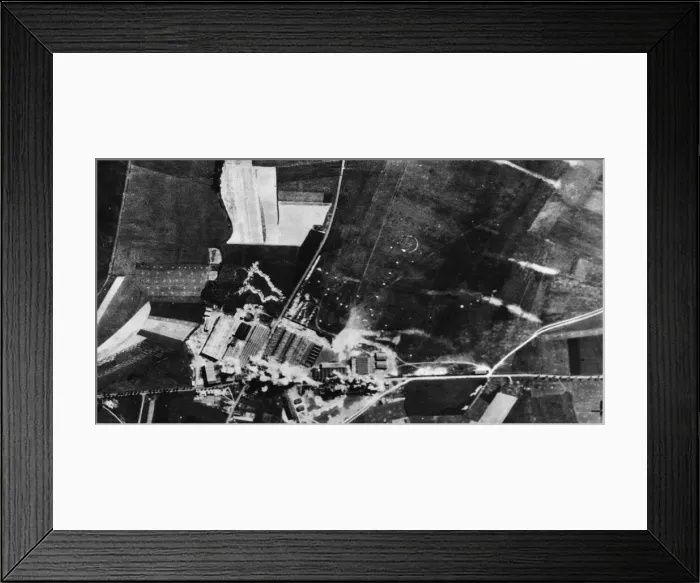 Framed Print : Pictorial record made of a daylight attack by Stirlings of RAF Bomber Command on an enemy Framed Print : Pictorial record made of a daylight attack by Stirlings of RAF Bomber Command on an enemy