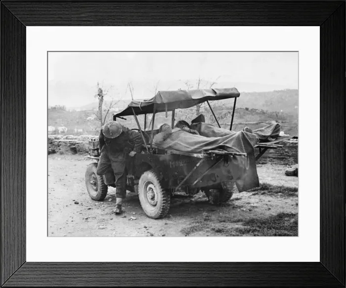 Framed Print : 8th Army Mobile Surgery in the field. (Picture) The jeep with stretchers strapped