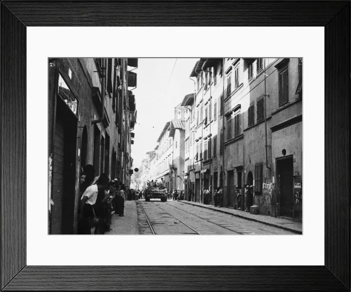 Framed Print : 8th Armys entrance into Florence. As our armour enters the city people come Framed Print : 8th Armys entrance into Florence. As our armour enters the city people come