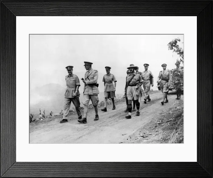 Framed Print : The Duke of Aosta (in front, right) escorted from the cave where he lived in Framed Print : The Duke of Aosta (in front, right) escorted from the cave where he lived in