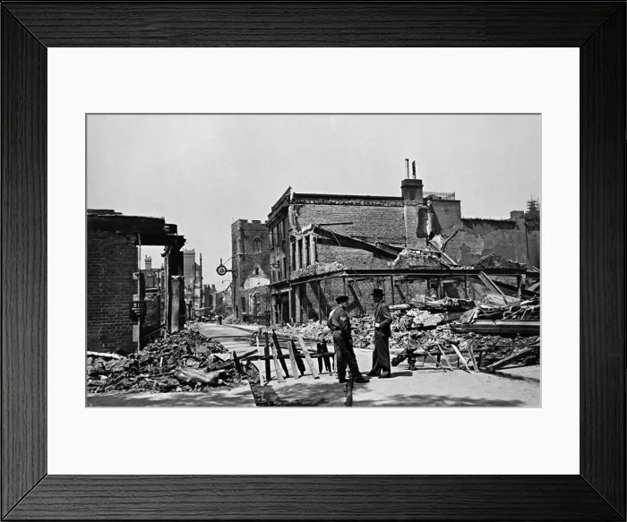 Framed Print : Hight Street, Canterbury, Kent, following an air raid. Circa 1942 Framed Print : Hight Street, Canterbury, Kent, following an air raid. Circa 1942