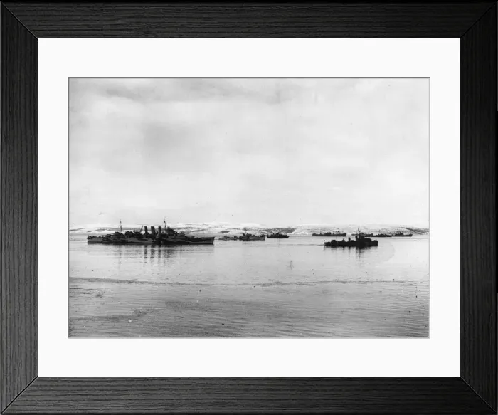 Framed Print : His Norfolk with British destroyers of the Royal Navy and Merchant ships in a Russian