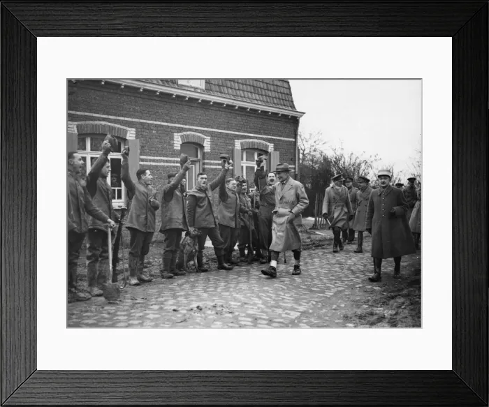 Framed Print : Troops cheer Prime Minister Neville Chamberlain during a visit to the B. E Framed Print : Troops cheer Prime Minister Neville Chamberlain during a visit to the B. E