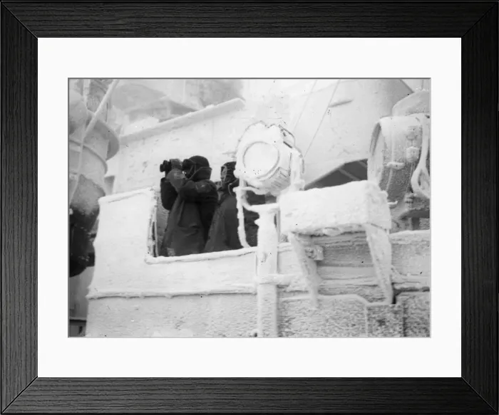 Framed Print : Two Royal Navy sailors, wrapped up against the bitter cold conditions Framed Print : Two Royal Navy sailors, wrapped up against the bitter cold conditions