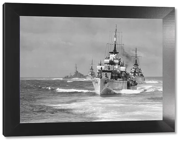 HMS Fury leads the 8th destroyer flotilla during a fleet exercise close to Scapa Flow