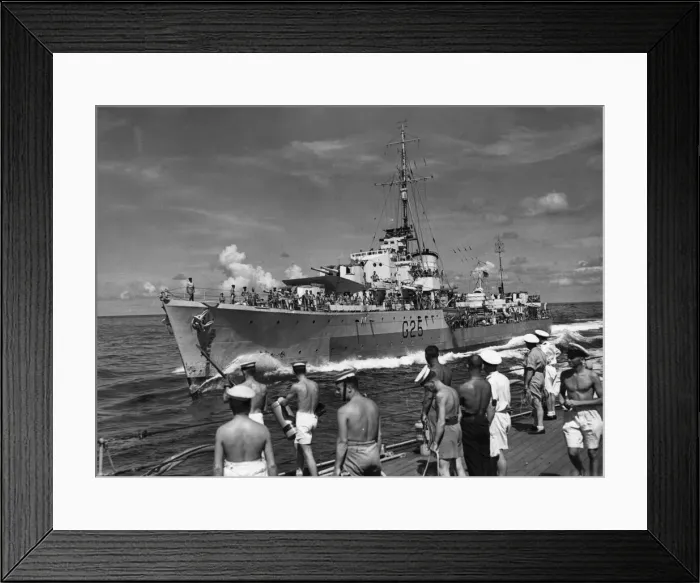 Framed Print : HMAS Nepal approaches the Eastern Fleet flagship HMS Queen Elizabeth as a seaman prepares