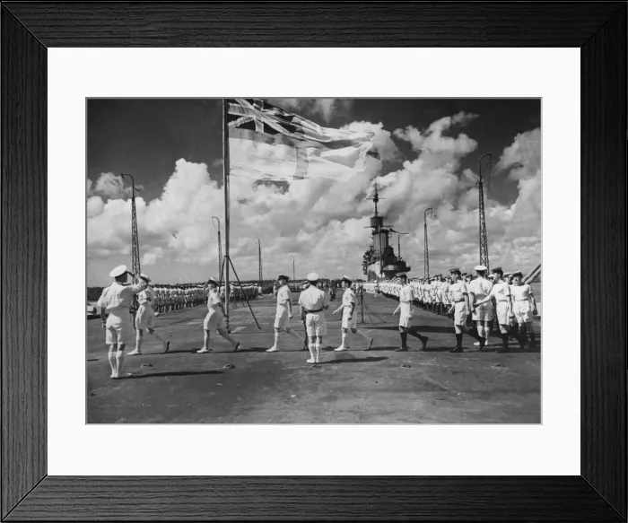 Framed Print : Beneath the White Ensign a division, led by their divisional officer Framed Print : Beneath the White Ensign a division, led by their divisional officer