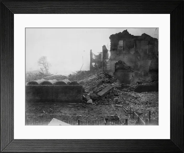 Framed Print : A house, now a wreck after it was hit in a German Air raid Framed Print : A house, now a wreck after it was hit in a German Air raid