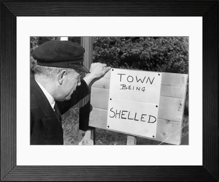 Framed Print : Notice put up for anybody visiting Folkstone, Kent. The town is being shelled in Framed Print : Notice put up for anybody visiting Folkstone, Kent. The town is being shelled in