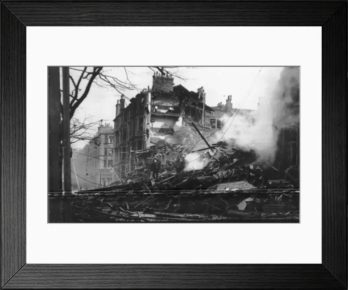 Framed Print : A four story house, now a wreck after it was hit in a German Air raid Framed Print : A four story house, now a wreck after it was hit in a German Air raid
