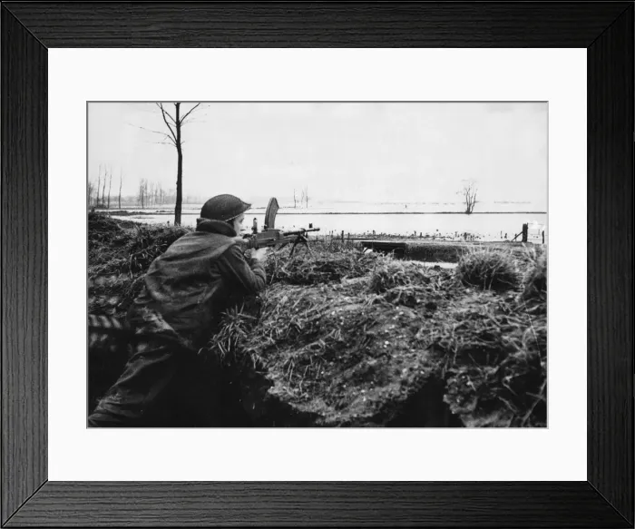 Framed Print : A Bren gunner of the 15th Scottish Division 2nd Battalion Gordon Highlanders in one of Framed Print : A Bren gunner of the 15th Scottish Division 2nd Battalion Gordon Highlanders in one of