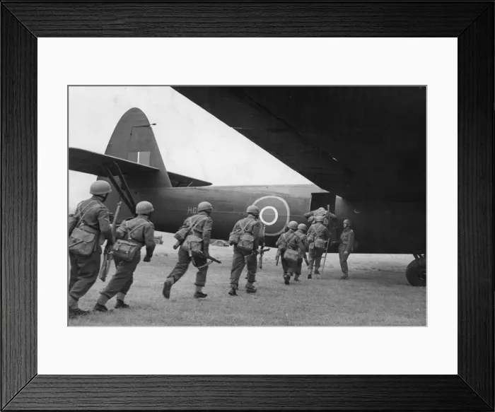 Framed Print : Airborne soldiers board a Airspeed Horsa gliders in preparation for moving off to their Framed Print : Airborne soldiers board a Airspeed Horsa gliders in preparation for moving off to their