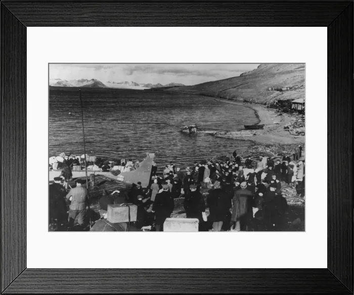 Framed Print : Norwegians being evacuated along with their luggage from the Svalbard Islands late one Framed Print : Norwegians being evacuated along with their luggage from the Svalbard Islands late one