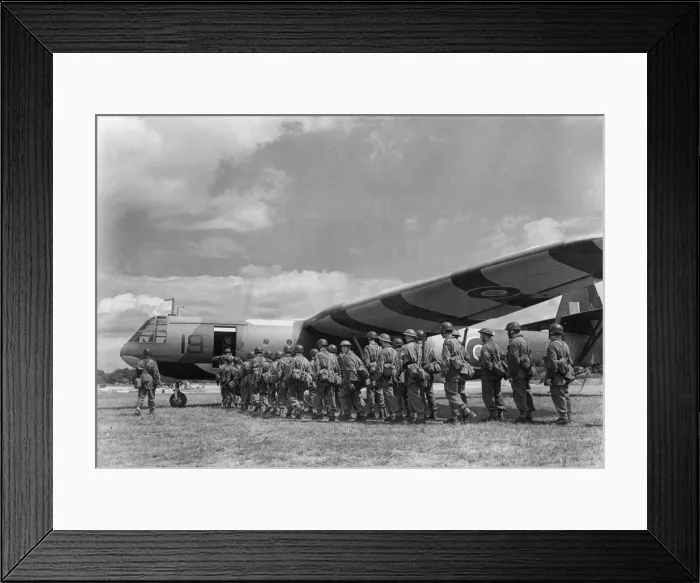 Framed Print : Airborne soldiers board a Airspeed Horsa gliders in preparation for moving off to their