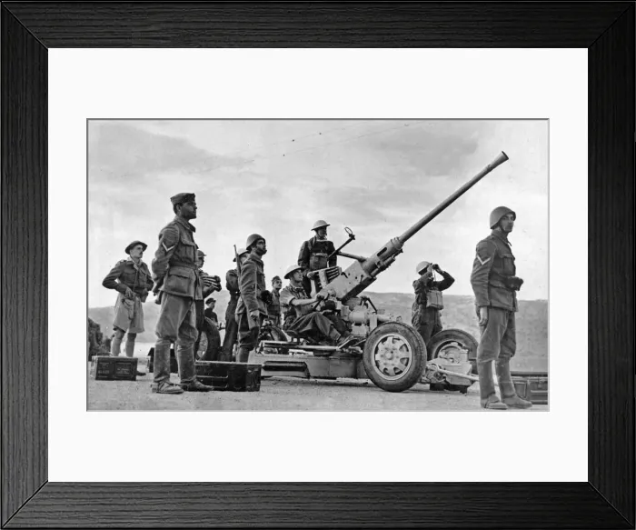 Framed Print : British troops at Crete. a gun on the look out for Italian raiders. December 4th 1940 Framed Print : British troops at Crete. a gun on the look out for Italian raiders. December 4th 1940