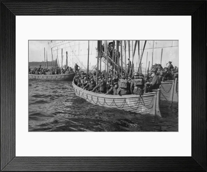 Framed Print : Allied forces landing on Spitzbergen. Canadian troops leaving the SS Empress of Canada Framed Print : Allied forces landing on Spitzbergen. Canadian troops leaving the SS Empress of Canada