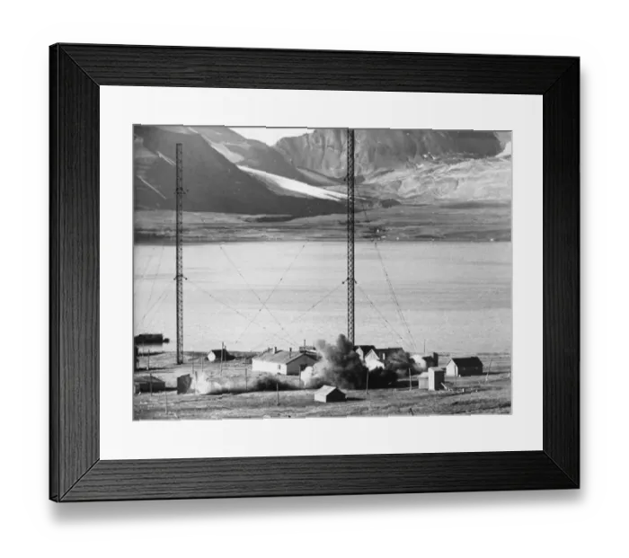 Framed Print : Demolition by Royal Canadian Engineers of a wireless station in the Svalbard Islands