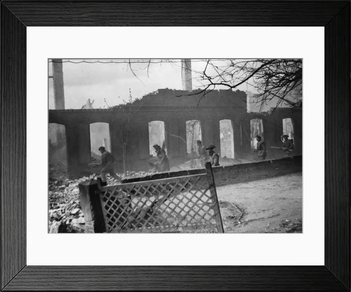 Framed Print : A section of D'Company 4th K. S. L. I. clearing a street in the town of Framed Print : A section of D'Company 4th K. S. L. I. clearing a street in the town of