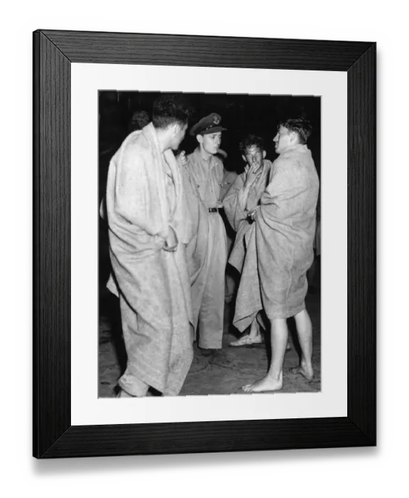 Framed Print : Nine survivors of a blazing American Superfortress plane which crashed in the Indian