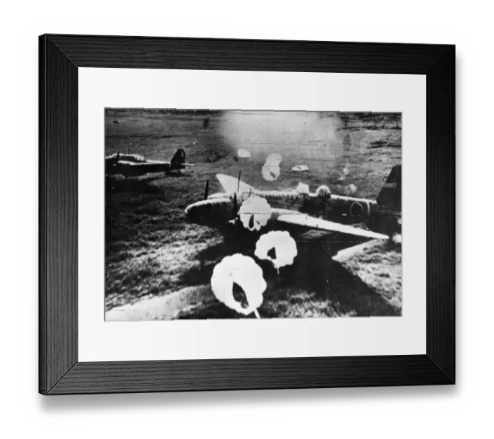 Framed Print : Fragmentation bombs dropped by B-25 Mitchell bombers over Japanese planes in Luzon Framed Print : Fragmentation bombs dropped by B-25 Mitchell bombers over Japanese planes in Luzon