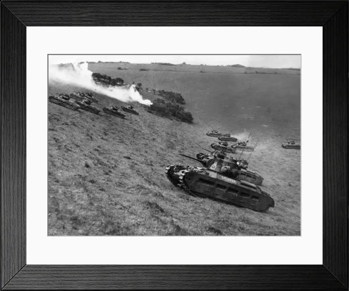 Framed Print : Tank exercises in South Eastern England. Tanks are seen climbing an extremely precipitous Framed Print : Tank exercises in South Eastern England. Tanks are seen climbing an extremely precipitous