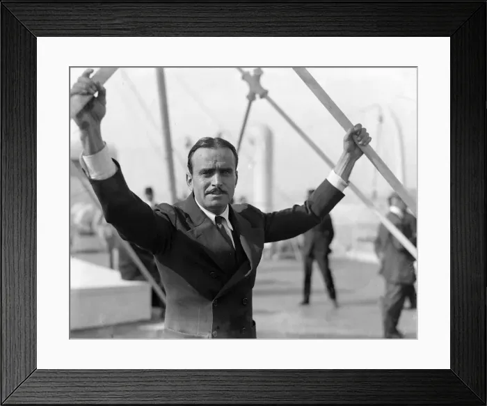 Framed Print : Actor Douglas Fairbanks seen here aboard the liner RMS Olympic as the ship docks