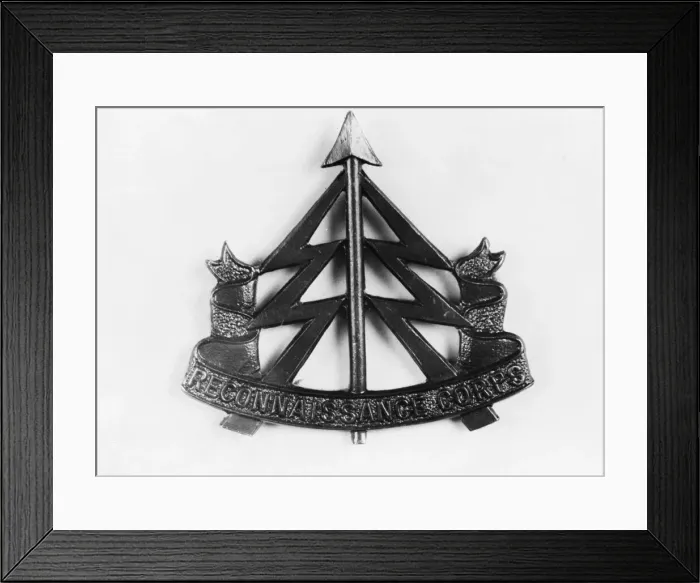 Framed Print : The new badge of the Reconnaissance Corps: a vertical spear supported on each side by Framed Print : The new badge of the Reconnaissance Corps: a vertical spear supported on each side by
