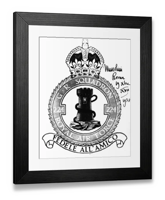 Framed Print : The badge of No. 224 General Reconnaissance Squadron, based on the arms of the town of Framed Print : The badge of No. 224 General Reconnaissance Squadron, based on the arms of the town of