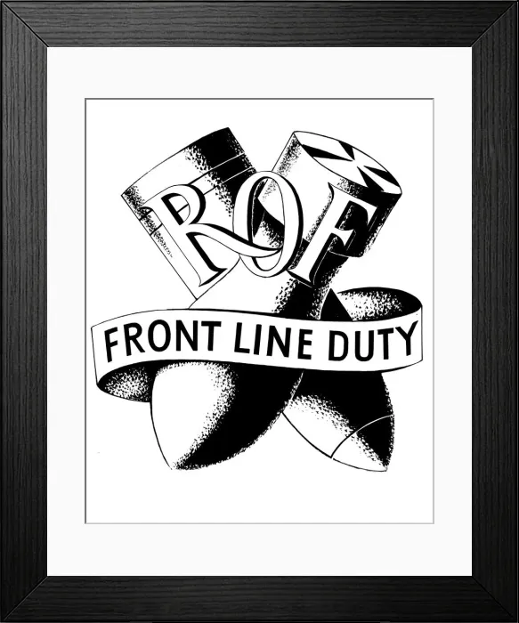 Framed Print : A badge issued to men and women of the Royal Ordnance Filling Factories where bombs