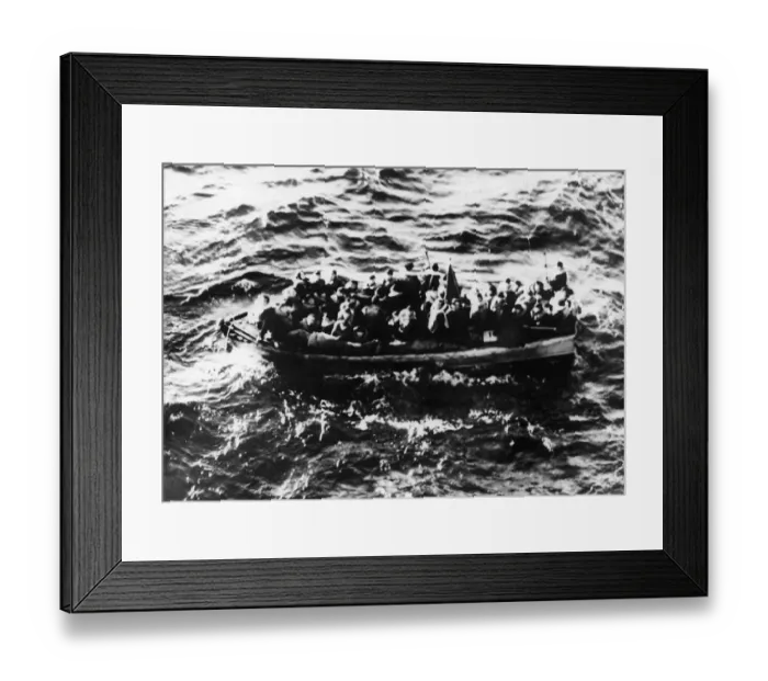 Framed Print : Survivors of a sunk German destroyer photographed by a R. A. A. F Framed Print : Survivors of a sunk German destroyer photographed by a R. A. A. F