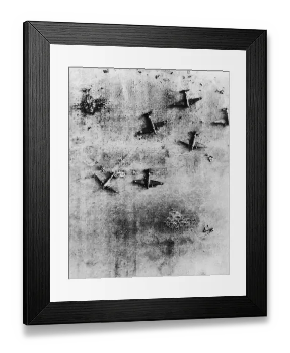 Framed Print : Damaged and destroyed German planes in the desert during the Second World War