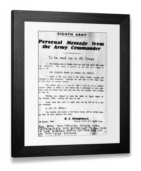 Framed Print : Printed order from General Montgomery distributed to Allied forces prior to the attack