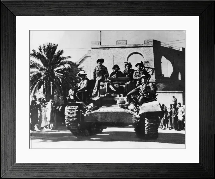Framed Print : Valentine tanks pass cheering civilians in Tripoli during the Second World War