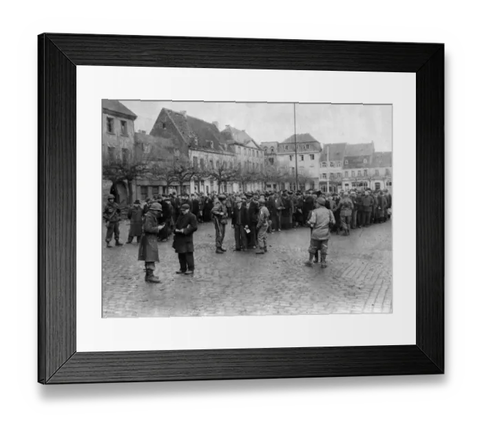 Framed Print : German male civilians of military age in the town of Uerdingen are assembled by Military Framed Print : German male civilians of military age in the town of Uerdingen are assembled by Military