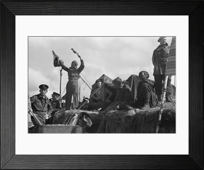Framed Print : Royal Naval Division signallers send commands to merchant ships waiting to offload their Framed Print : Royal Naval Division signallers send commands to merchant ships waiting to offload their