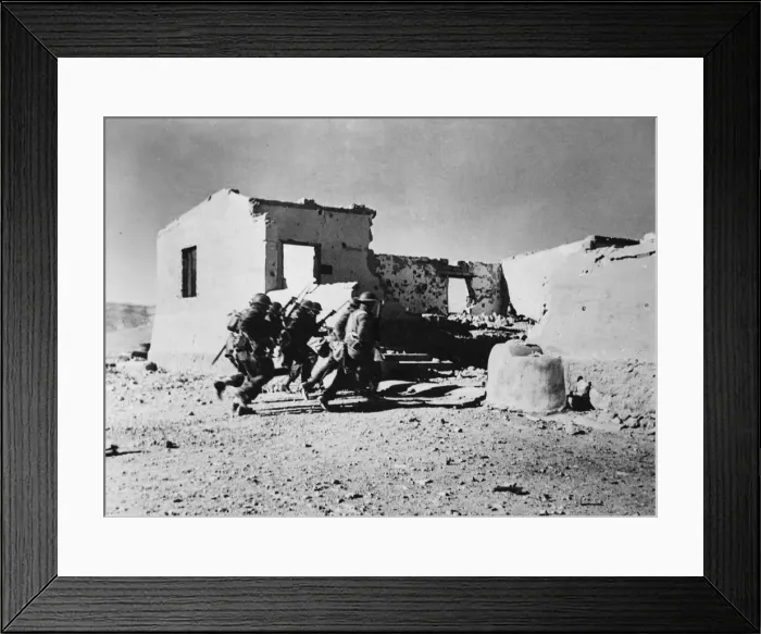 Framed Print : South African troops charging a house in Sollum during the Second World War Framed Print : South African troops charging a house in Sollum during the Second World War