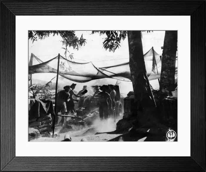 Framed Print : Royal Artillery battery fire against the Japanese in Pinwe. Circa January 1945 Framed Print : Royal Artillery battery fire against the Japanese in Pinwe. Circa January 1945