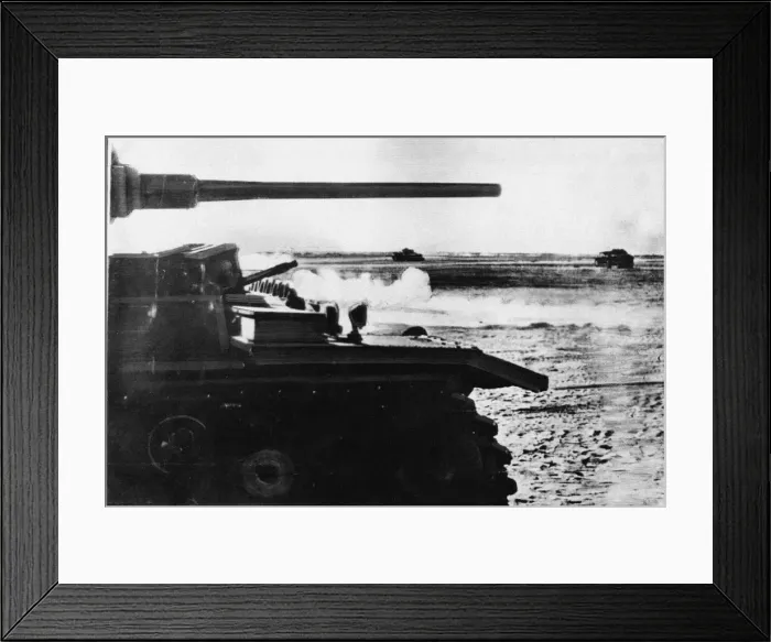 Framed Print : Knocked out German armour remains on the battlefield after a tank engagement